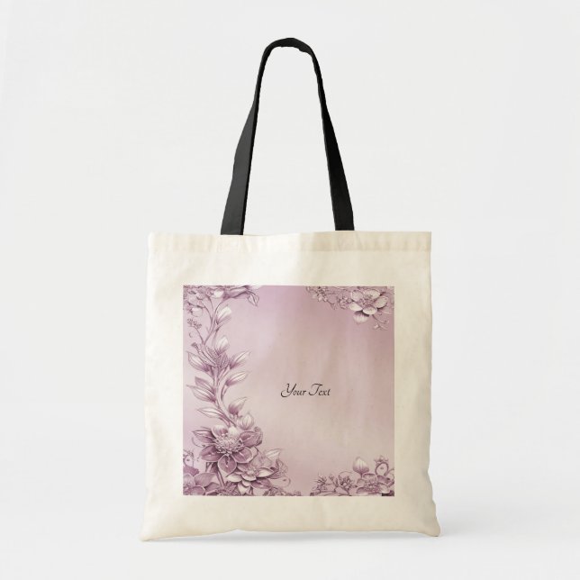 Pink Floral Foliage Tote Bag (Front)