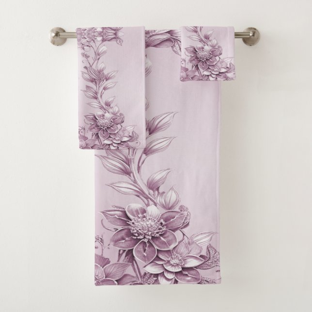 Pink Floral Foliage Towel Set (Insitu)