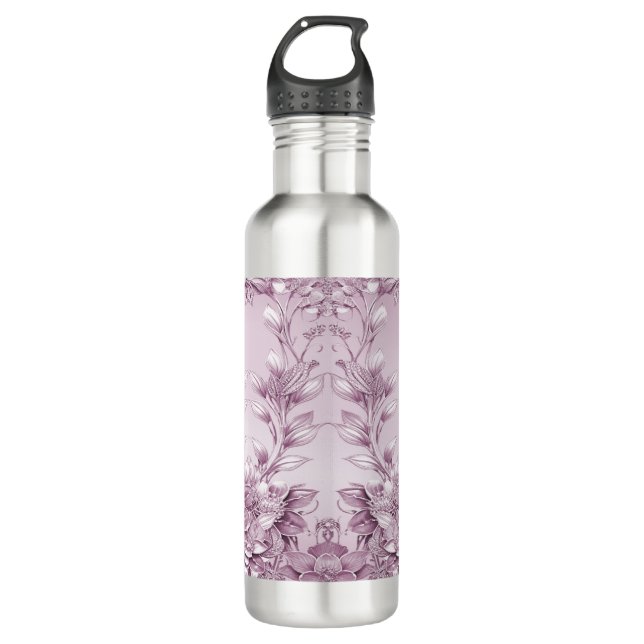 Pink Floral Foliage Water Bottle (Front)