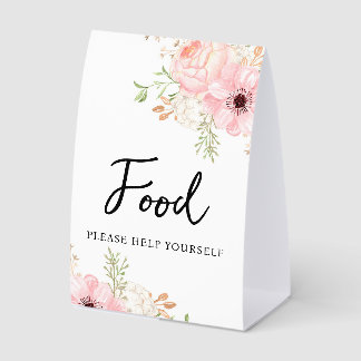Pink Floral Food Baby Shower Paper Table Tent