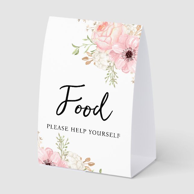 Pink Floral Food Baby Shower Paper Table Tent (Front)