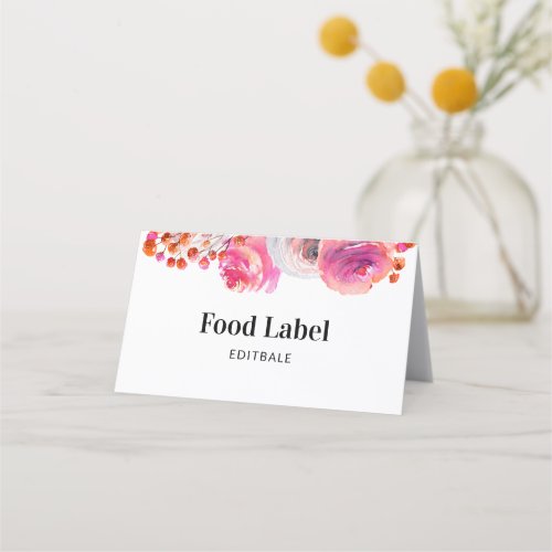 Pink Floral Food Label Buffet Card