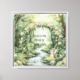 Pink Floral Forest Squirrel Canvas Print