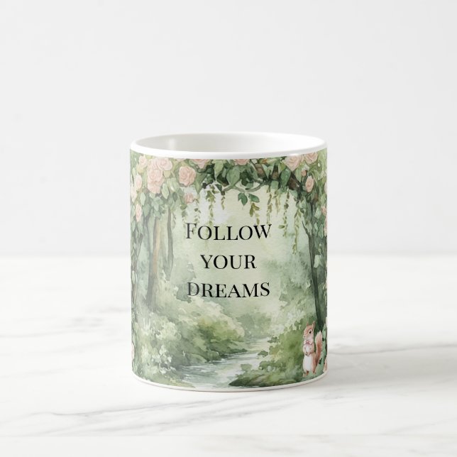 Pink Floral Forest Squirrel Coffee Mug (Center)
