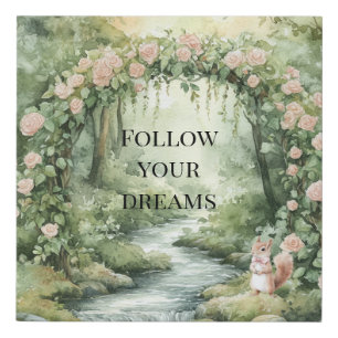 Pink Floral Forest Squirrel Faux Canvas Print