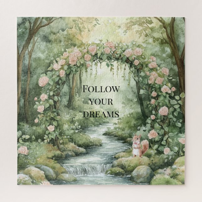 Pink Floral Forest Squirrel Jigsaw Puzzle (Vertical)