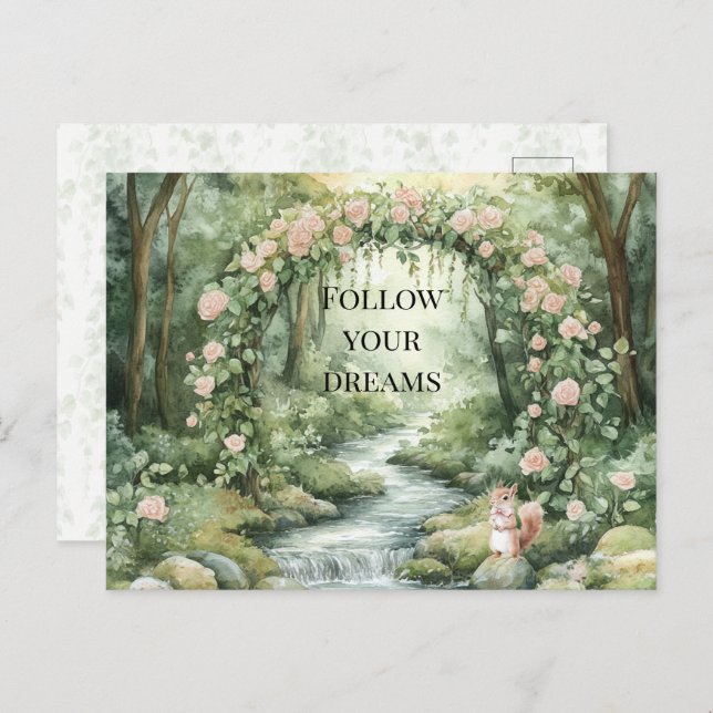Pink Floral Forest Squirrel Postcard (Front/Back)