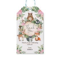 Pink Floral Forest Woodland Animals Thank You Gift Tags