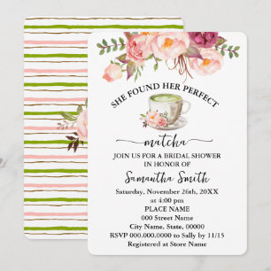 Pink Floral Found Her Perfect Matcha Bridal Shower Invitation