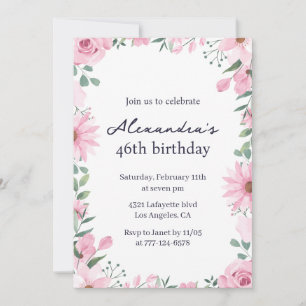 Pink Floral Frame 46th birthday invitations