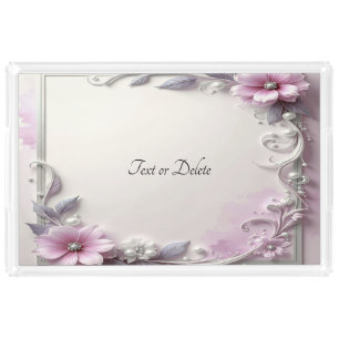 Pink Floral Frame Acrylic Vanity Tray