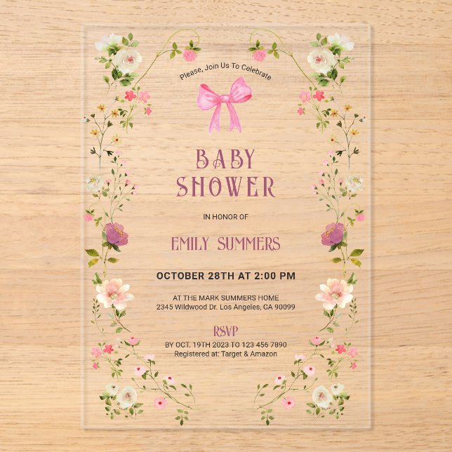 Pink Floral Frame Baby Shower Invitation (Front)