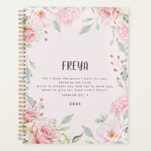 Pink Floral Frame Bible Verse Personalized Planner