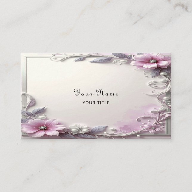 Pink Floral Frame Business Card (Front)