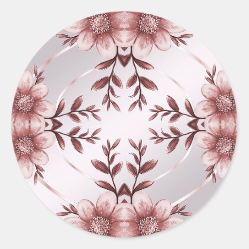 Pink Floral Frame Classic Round Sticker