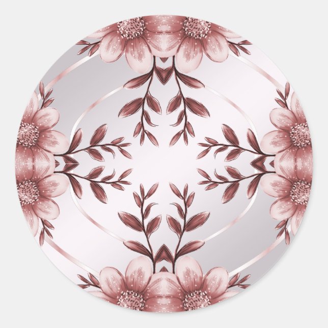 Pink Floral Frame Classic Round Sticker (Front)