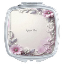 Pink Floral Frame Compact Mirror
