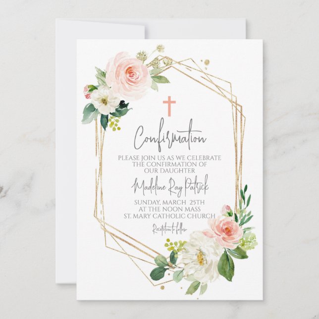 Pink Floral Frame Confirmation  Invitation (Front)