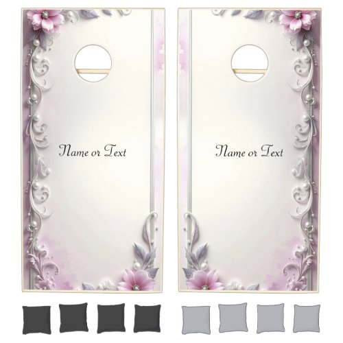 Pink Floral Frame Cornhole Set
