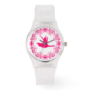 Pink Floral Frame Dancer Silhouette Watch