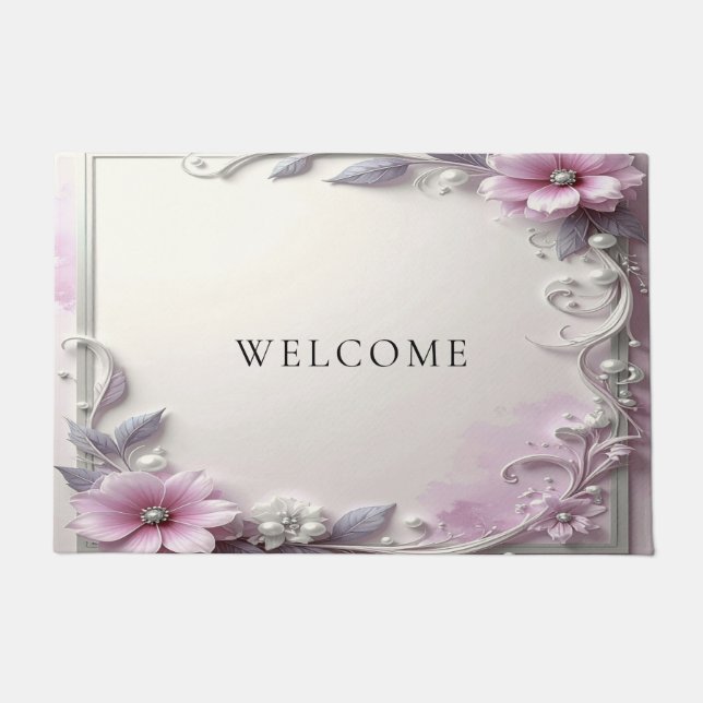 Pink Floral Frame Doormat (Front)
