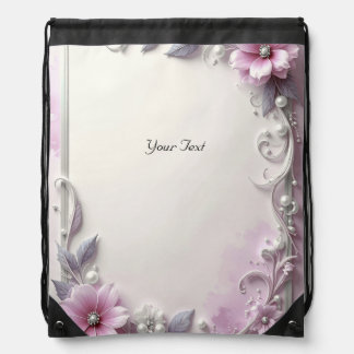 Pink Floral Frame Drawstring Backpack
