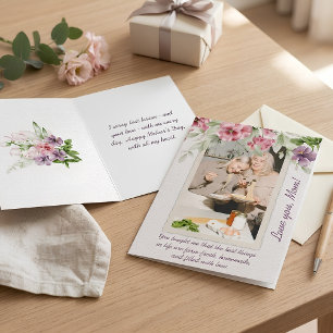 Pink Floral Frame Editable Photo Mother's Day Card