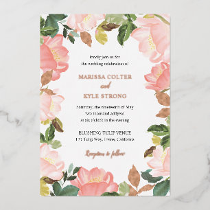 Pink Floral Frame Elegant Wedding Foil Invitation