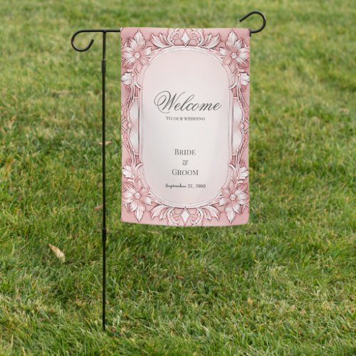 Pink Floral Frame Garden Flag