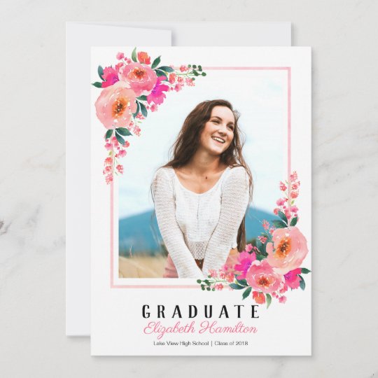 Pink Floral Frame Graduation Announcement Photo | Zazzle.com