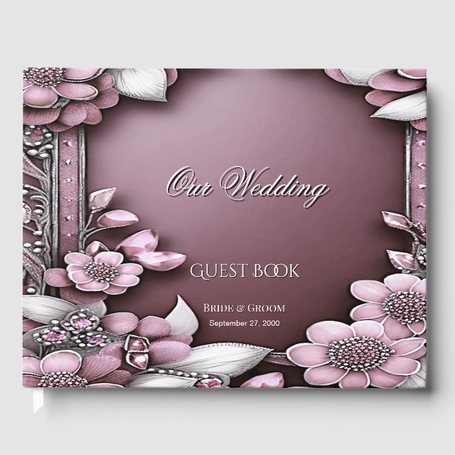 Pink Floral Frame Guest Book (Front)
