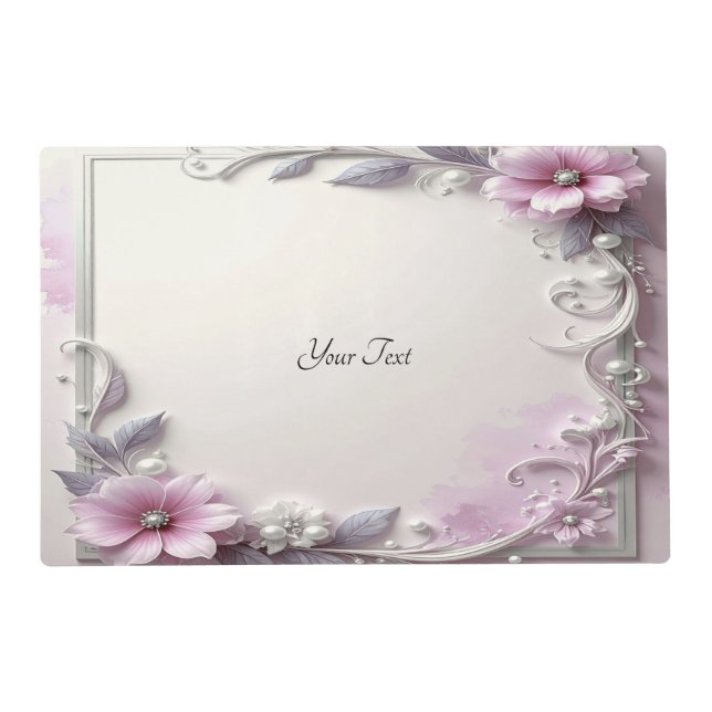 Pink Floral Frame Laminated Placemat (Front)