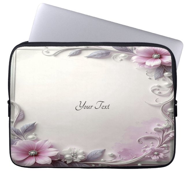 Pink Floral Frame Laptop Sleeve (Front)