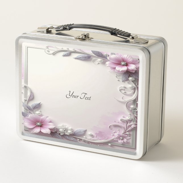 Pink Floral Frame Lunch box (Front)