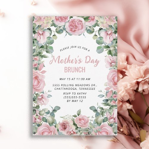 Pink Floral Frame Mothers Day Brunch Invitation