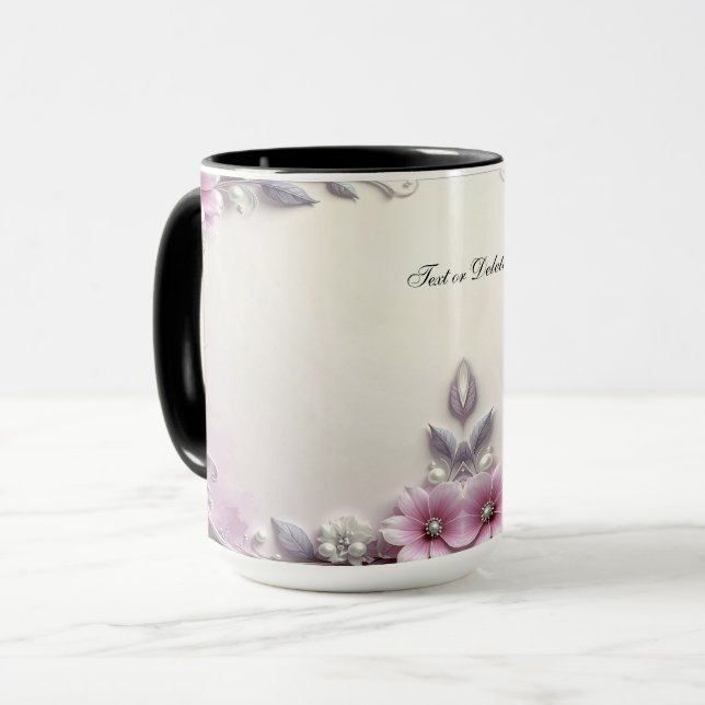 Pink Floral Frame Mug (Front Left)