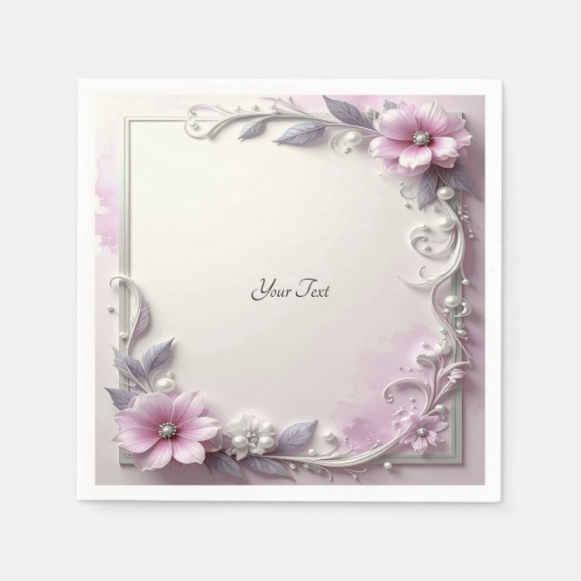 Pink Floral Frame Napkins (Front)