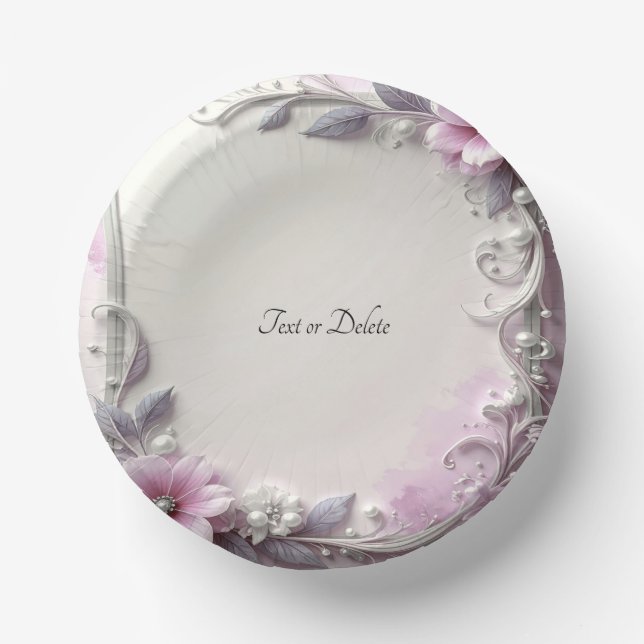 Pink Floral Frame Paper Bowls (Front)