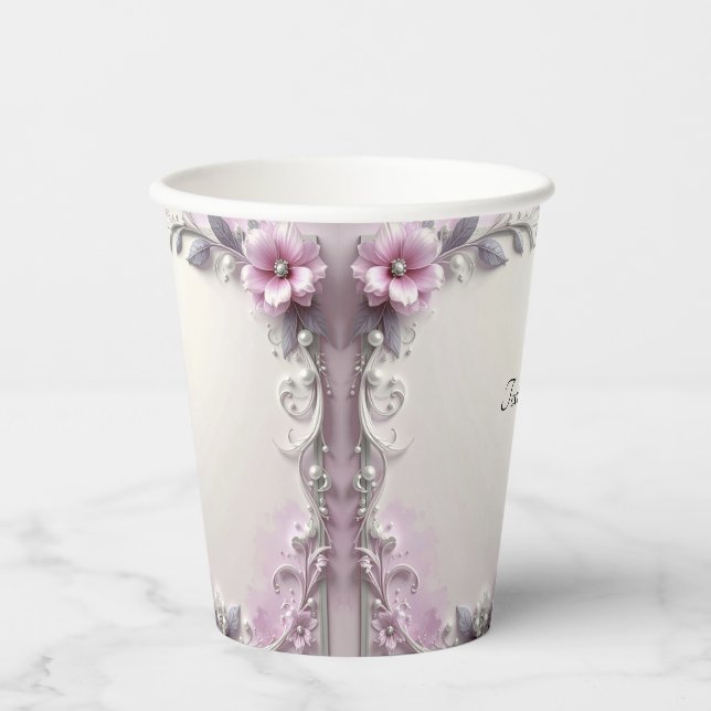 Pink Floral Frame Paper Cups (Front)
