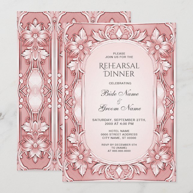 Pink Floral Frame Rehearsal Dinner Invitation (Front/Back)