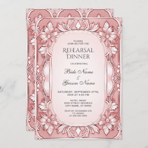 Pink Floral Frame Rehearsal Dinner Invitation
