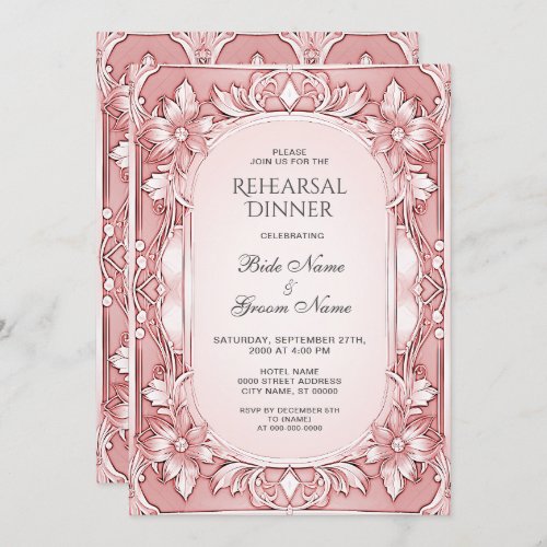 Pink Floral Frame Rehearsal Dinner Invitation