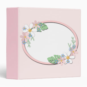 Pink floral frame round kids spring cute customiza 3 ring binder