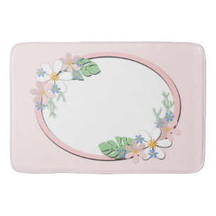 Pink floral frame round kids spring cute customiza bath mat