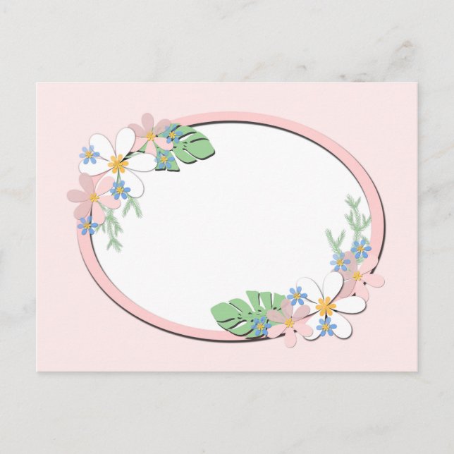 Pink floral frame round kids spring cute customiza postcard (Front)