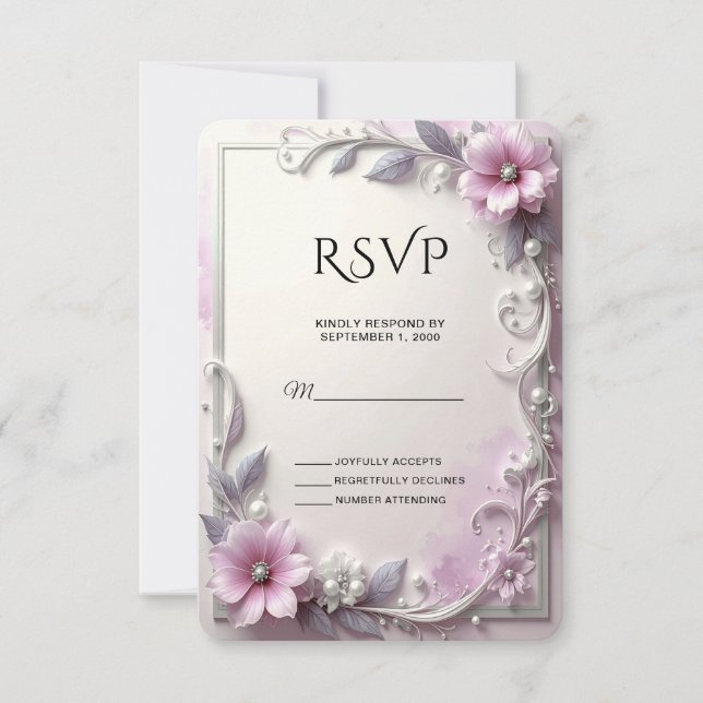 Pink Floral Frame RSVP Card (Front)