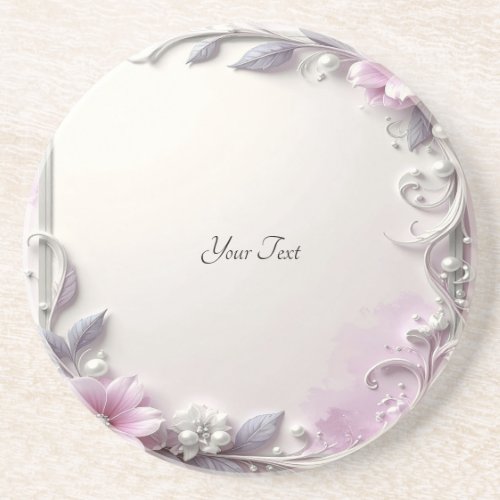 Pink Floral Frame Sandstone Coaster