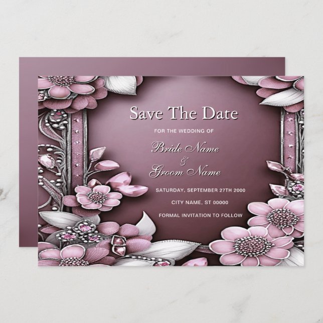 Pink Floral Frame Save The Date (Front/Back)