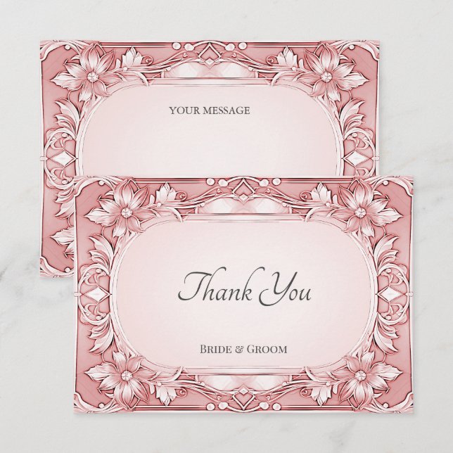 Pink Floral Frame Thank You Card (Front/Back)