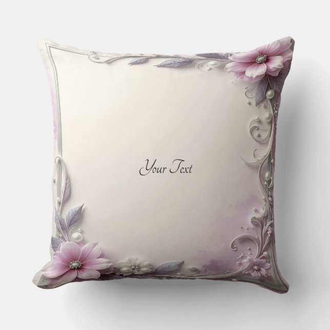 Pink Floral Frame Throw Pillow (Front)